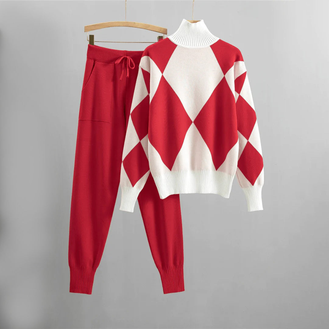 Jeanette | Dame Sweater Og Joggers Sæt Med Diamantmønster - Freya Kobenhavn
