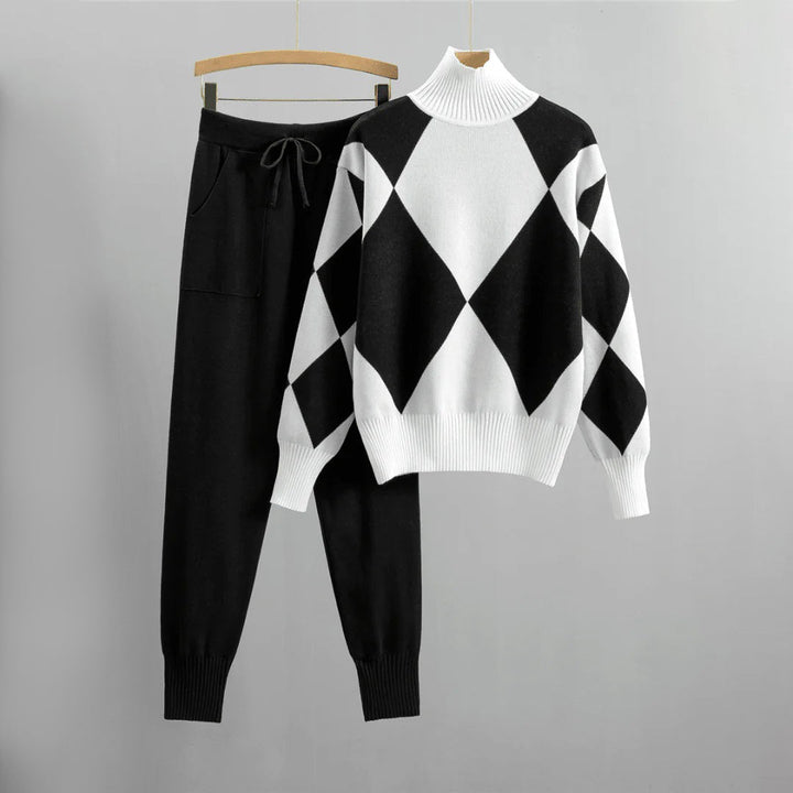 Jeanette | Dame Sweater Og Joggers Sæt Med Diamantmønster - Freya Kobenhavn