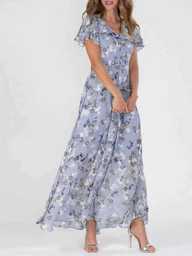 Marit | Stilfuld Blomstret V-Hals Maxi Kjole - Freya Kobenhavn