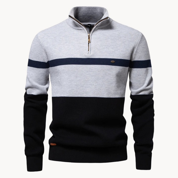 Casper | Herre Stribet Sweater med Lynlåskrave - Freya Kobenhavn