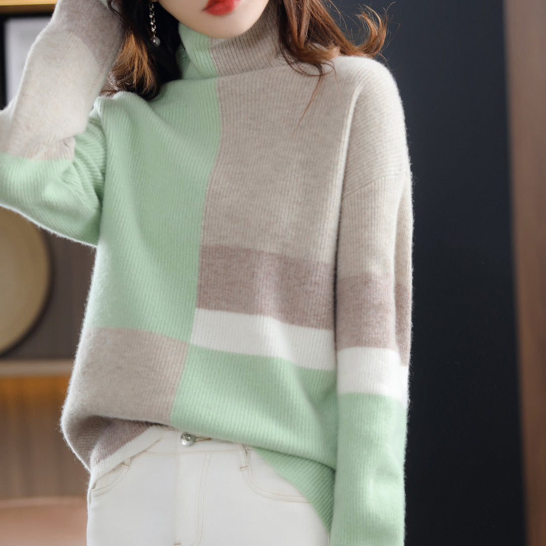 Marianne | Dame Strikket Højhalset Sweater Med Farvemønster - Freya Kobenhavn