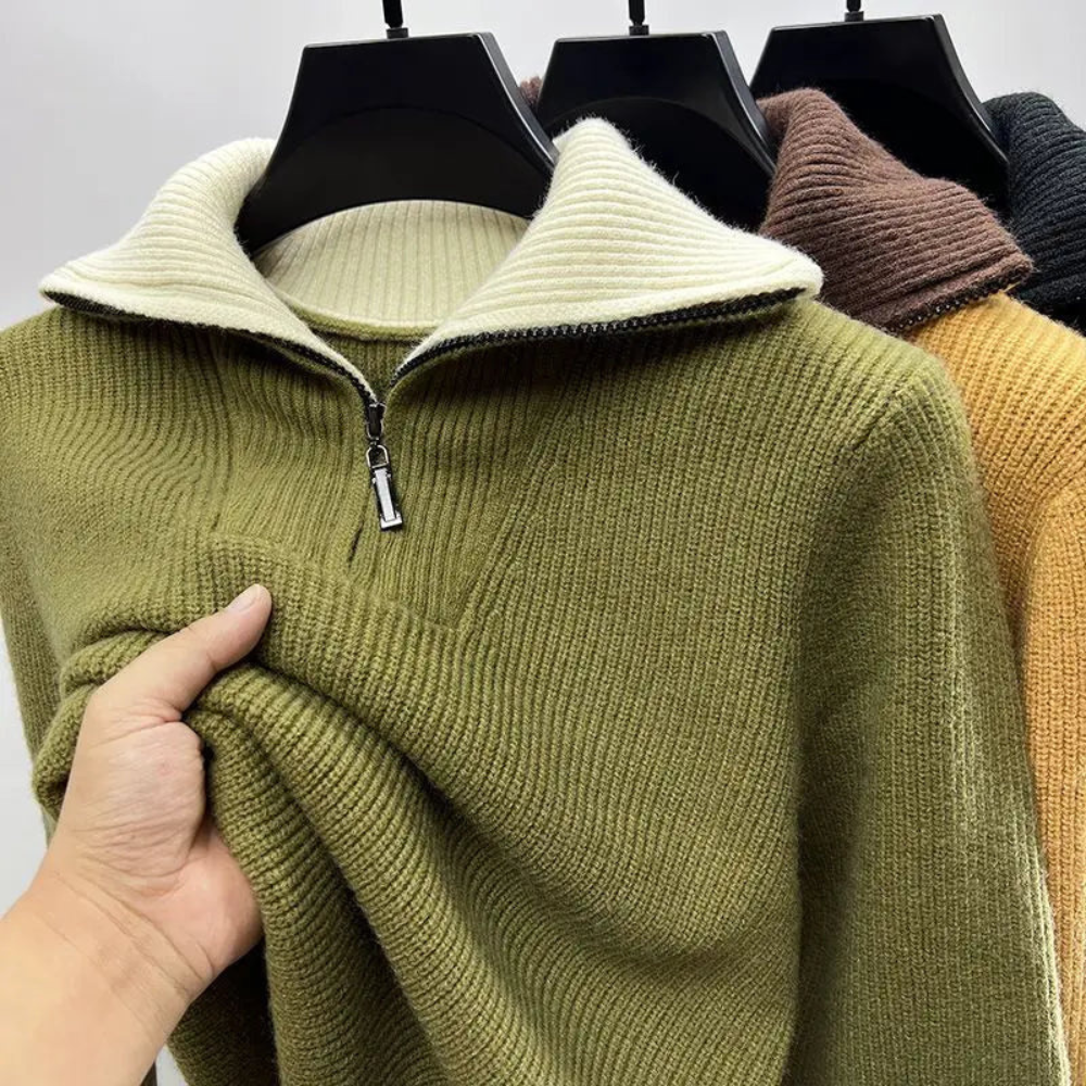 Vigge | Herresweater med Ribstruktur og Lynlås Krave - Freya Kobenhavn