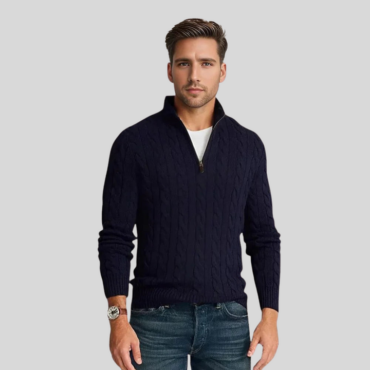 Esben | Herresweater med Kabelstrik og Lynlås - Freya Kobenhavn