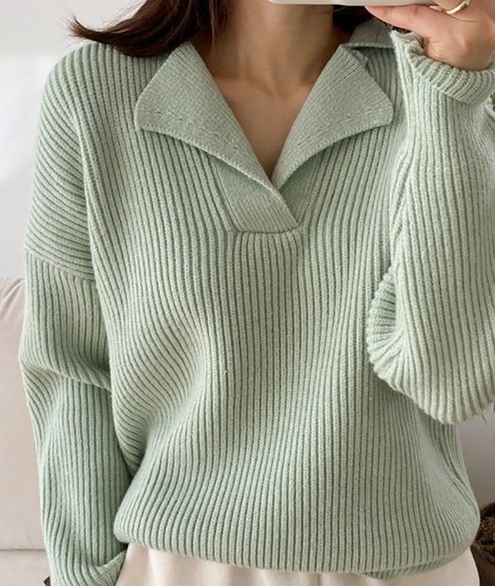 Bente | Vinter Dame Ribstrikket Sweater med Krave - Freya Kobenhavn