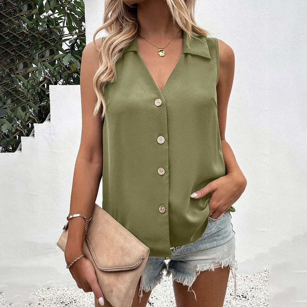 Ronja | Dame Sommer Ærmeløs Bluse Med Knapper - Freya Kobenhavn