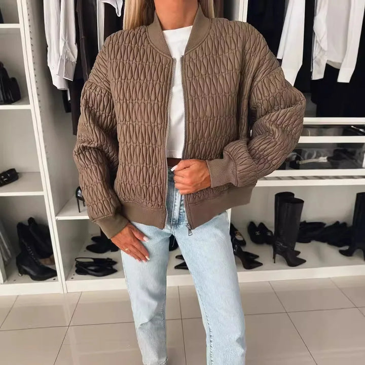 Johanne | Kvinders Stilfulde Vatteret Bomberjakke med Ribkant - Freya Kobenhavn