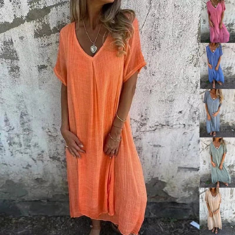 Gina™ | Stilfuld V-hals Løs Sommerkjole - Freya Kobenhavn