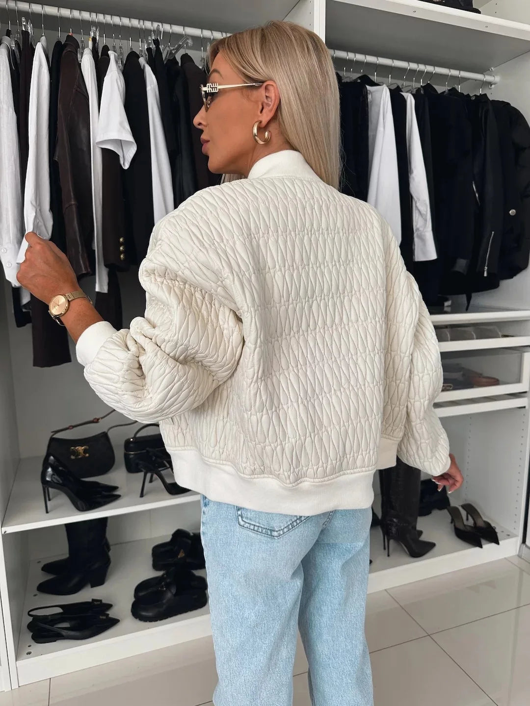 Johanne | Kvinders Stilfulde Vatteret Bomberjakke med Ribkant - Freya Kobenhavn