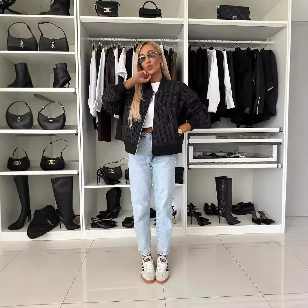 Johanne | Kvinders Stilfulde Vatteret Bomberjakke med Ribkant - Freya Kobenhavn