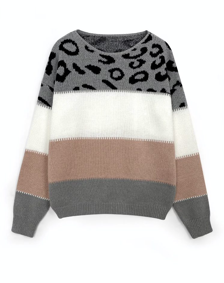 Saga | Leopardmønstret Sweater med Farveblokke - Freya Kobenhavn