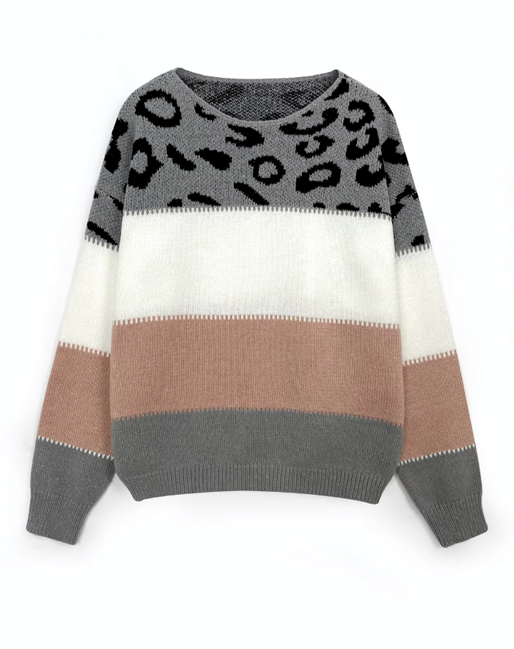 Saga | Leopardmønstret Sweater med Farveblokke - Freya Kobenhavn