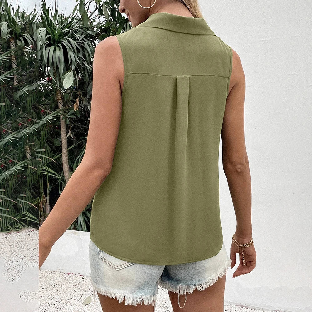 Ronja | Dame Sommer Ærmeløs Bluse Med Knapper - Freya Kobenhavn