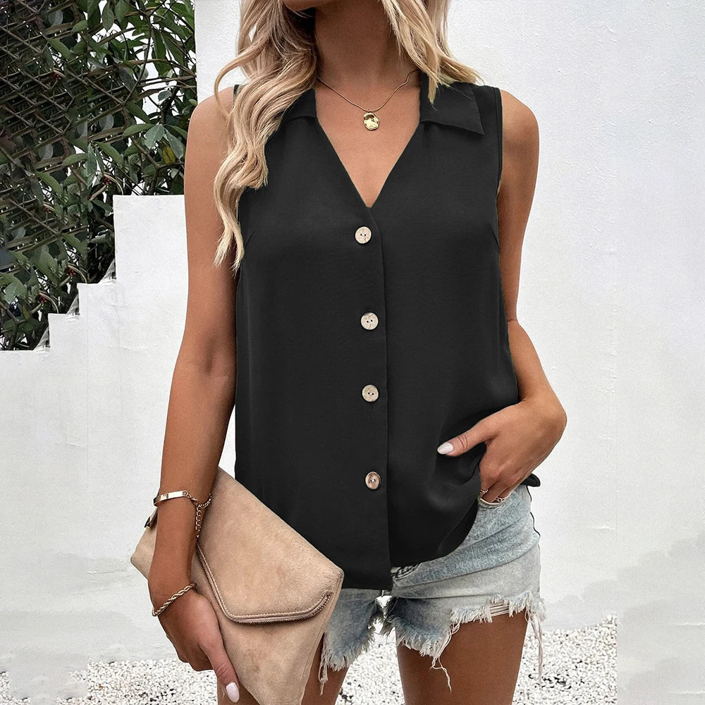 Ronja | Dame Sommer Ærmeløs Bluse Med Knapper - Freya Kobenhavn