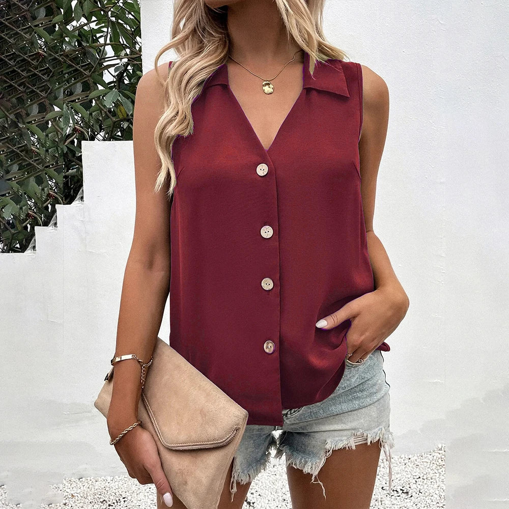 Ronja | Dame Sommer Ærmeløs Bluse Med Knapper - Freya Kobenhavn