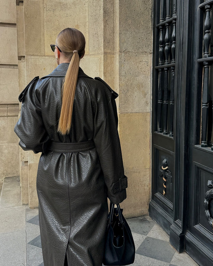 Bertel | Dame Lang Vinter Trenchcoat i Læder