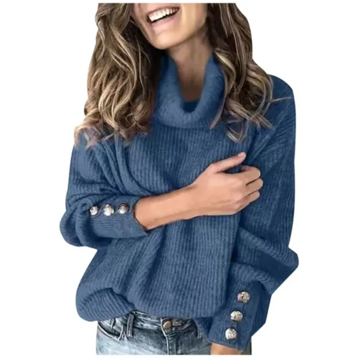 Margrethe | Dame Varm Højhalset Sweater Med Knappedesign - Freya Kobenhavn