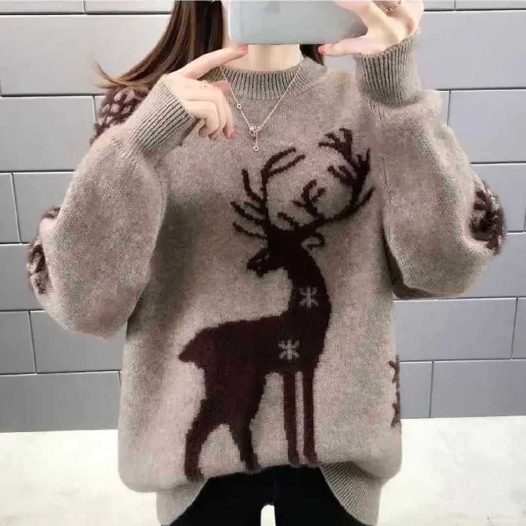 Jeanette | Dame Vinter Sweater med Rensdyr-Print - Freya Kobenhavn