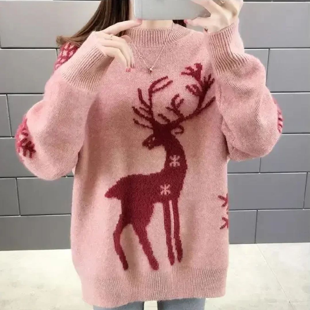 Jeanette | Dame Vinter Sweater med Rensdyr-Print - Freya Kobenhavn