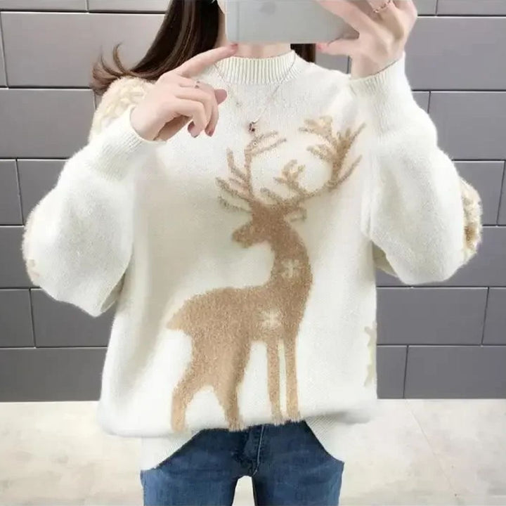 Jeanette | Dame Vinter Sweater med Rensdyr-Print - Freya Kobenhavn