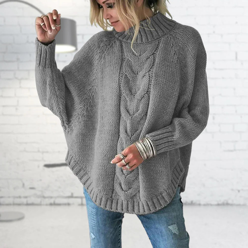 Olive | Dame Varm Pullover Sweater Med Højhalset Mønster - Freya Kobenhavn
