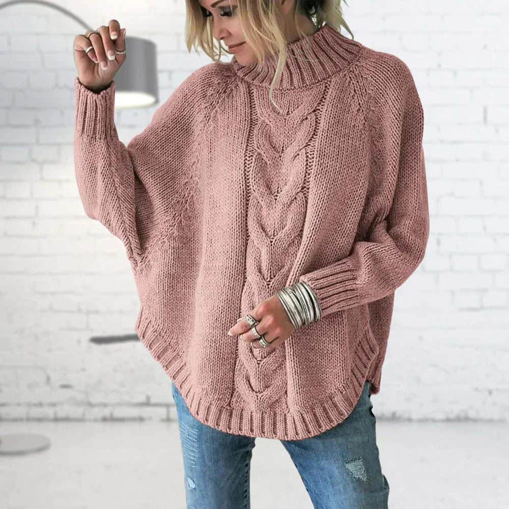 Olive | Dame Varm Pullover Sweater Med Højhalset Mønster - Freya Kobenhavn