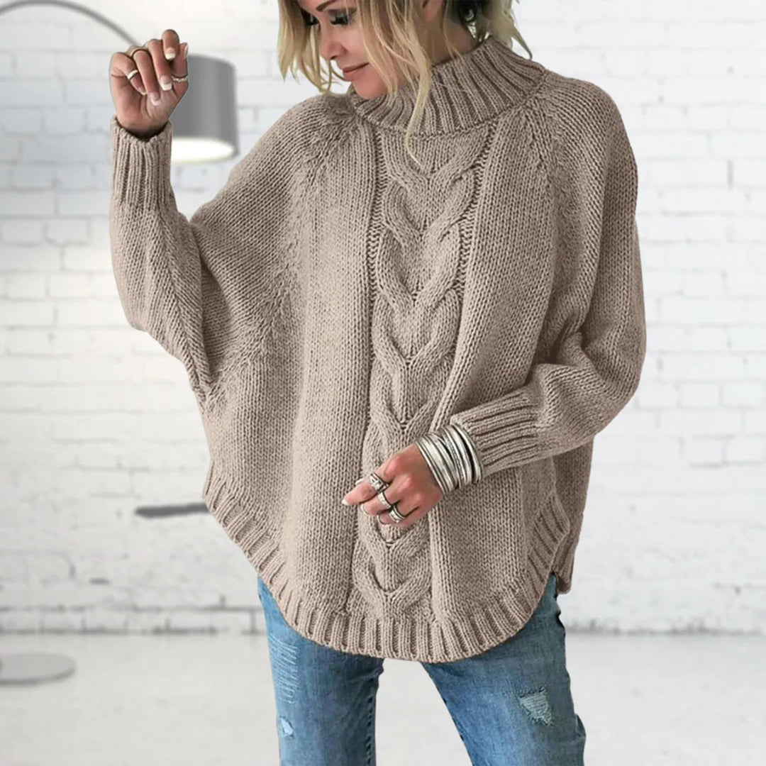 Olive | Dame Varm Pullover Sweater Med Højhalset Mønster - Freya Kobenhavn