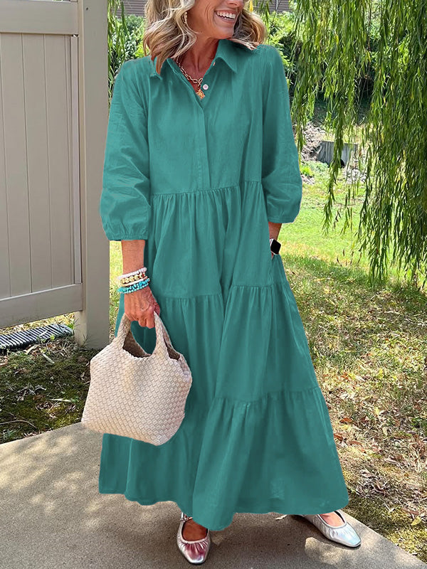 Magda | Elegant Og Behagelig Lang Kjole Med Flæser