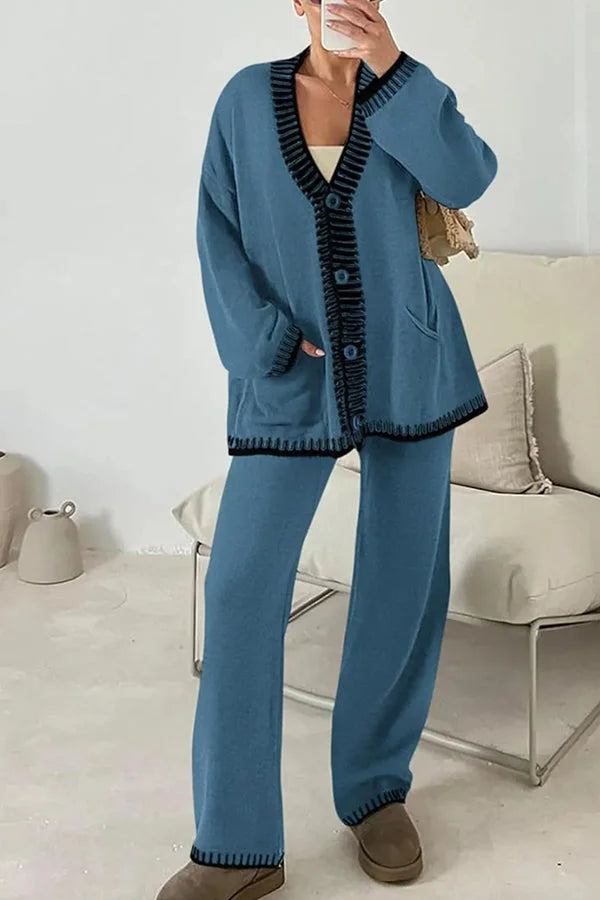 Laila | Dame Casual Strikket Cardigan Og Bukser Sæt - Freya Kobenhavn