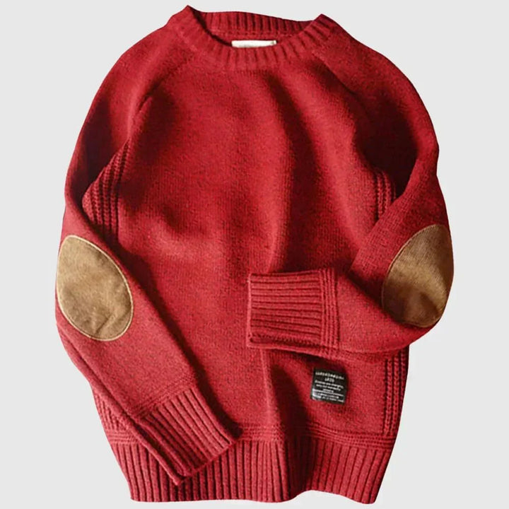 Thilde | Herre Rød Striksweater Med Albuelapper - Freya Kobenhavn