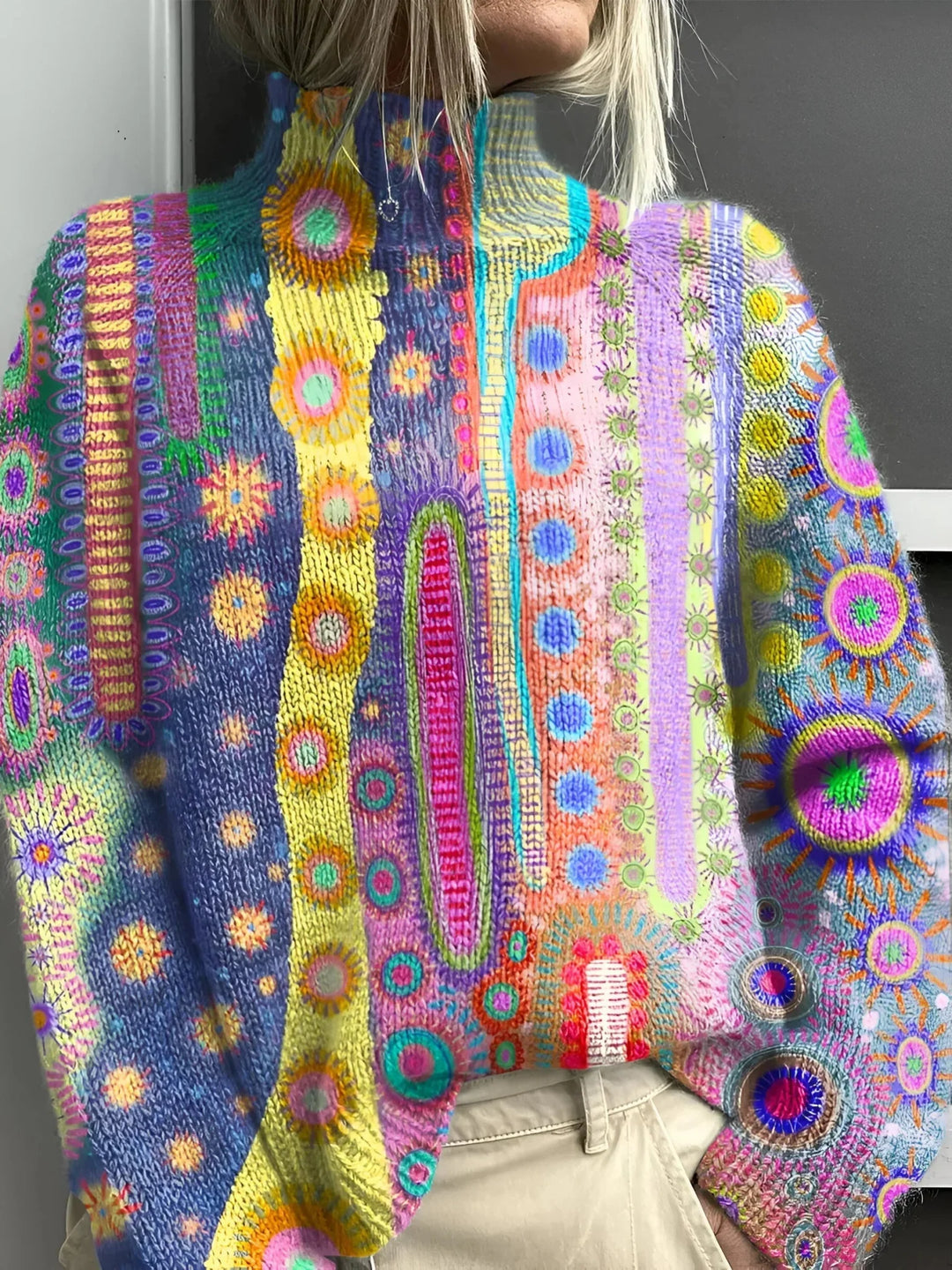Augusta | Farverig strikket sweater med høj hals til kvinder - Freya Kobenhavn