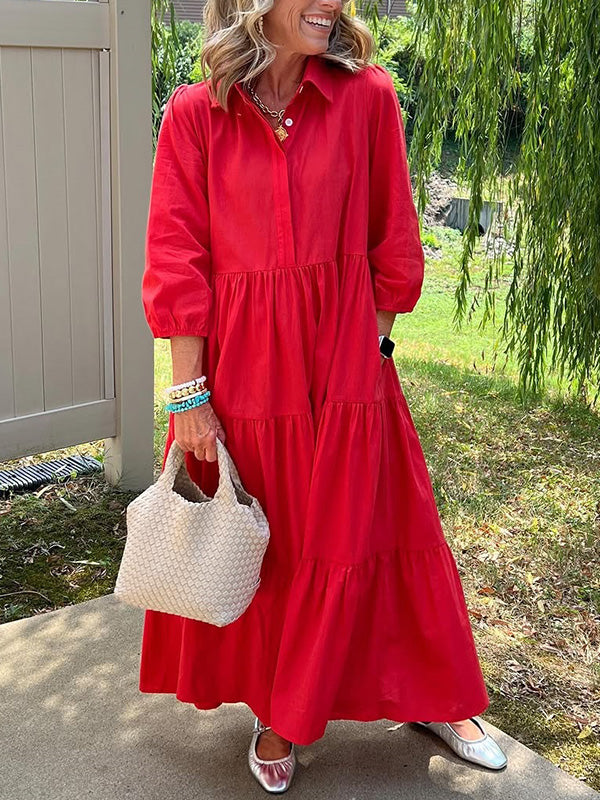 Magda | Elegant Og Behagelig Lang Kjole Med Flæser