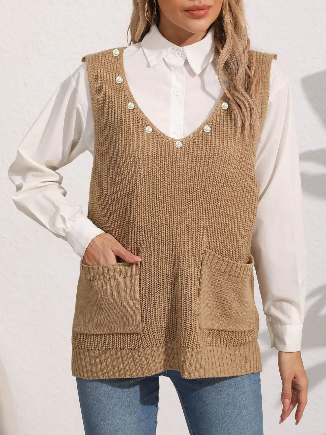Liva | Vinter Dame Sweatervest med Perledetaljer - Freya Kobenhavn