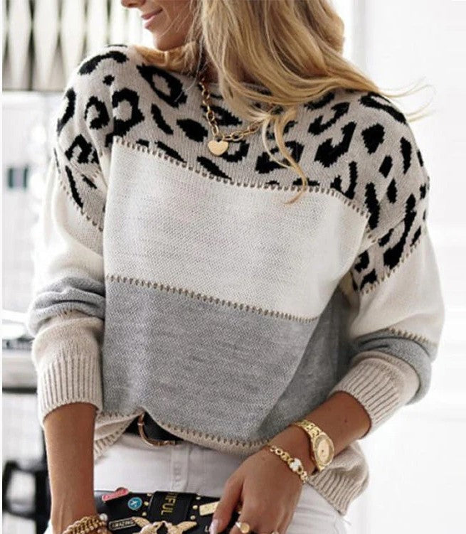Saga | Leopardmønstret Sweater med Farveblokke - Freya Kobenhavn