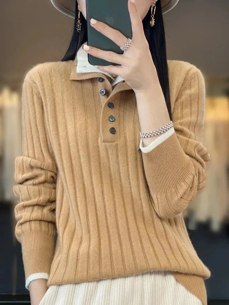 Emilie | Vinter ribstrikket sweater med knapkrave til kvinder - Freya Kobenhavn