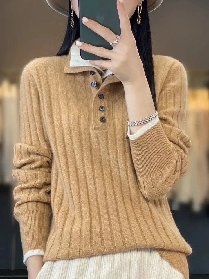 Emilie | Vinter ribstrikket sweater med knapkrave til kvinder - Freya Kobenhavn