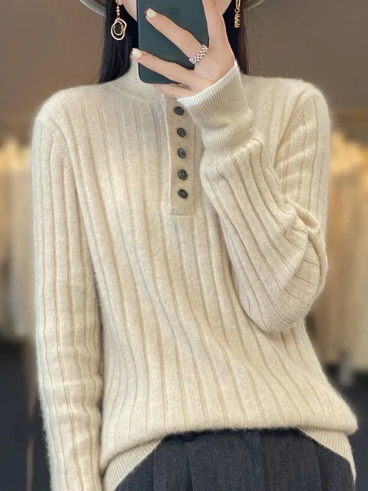 Emilie | Vinter ribstrikket sweater med knapkrave til kvinder - Freya Kobenhavn