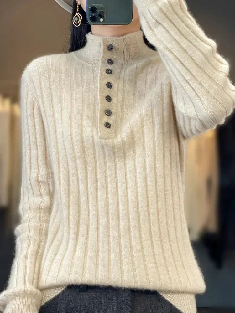 Emilie | Vinter ribstrikket sweater med knapkrave til kvinder - Freya Kobenhavn