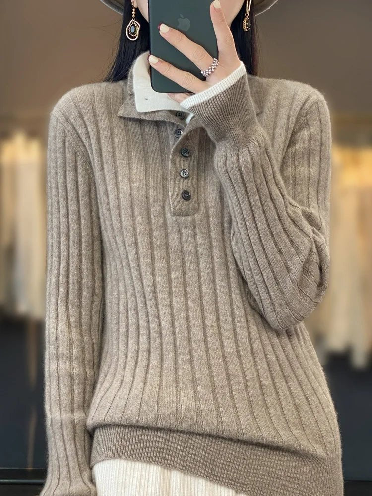 Emilie | Vinter ribstrikket sweater med knapkrave til kvinder - Freya Kobenhavn