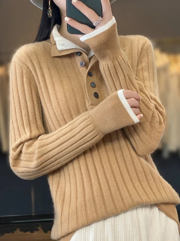 Emilie | Vinter ribstrikket sweater med knapkrave til kvinder - Freya Kobenhavn