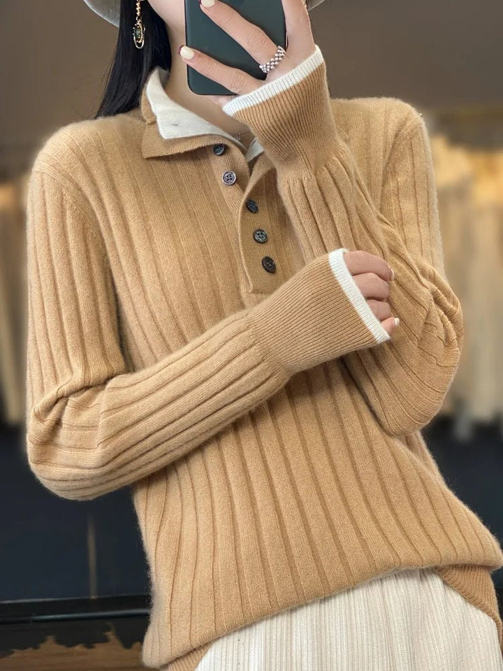 Emilie | Vinter ribstrikket sweater med knapkrave til kvinder - Freya Kobenhavn