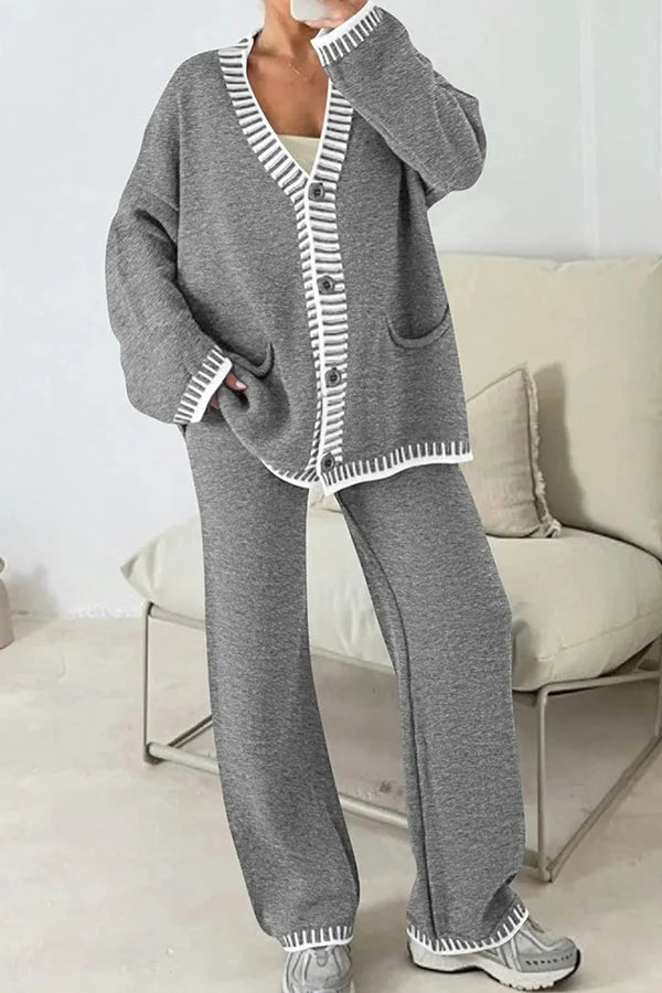 Laila | Dame Casual Strikket Cardigan Og Bukser Sæt - Freya Kobenhavn