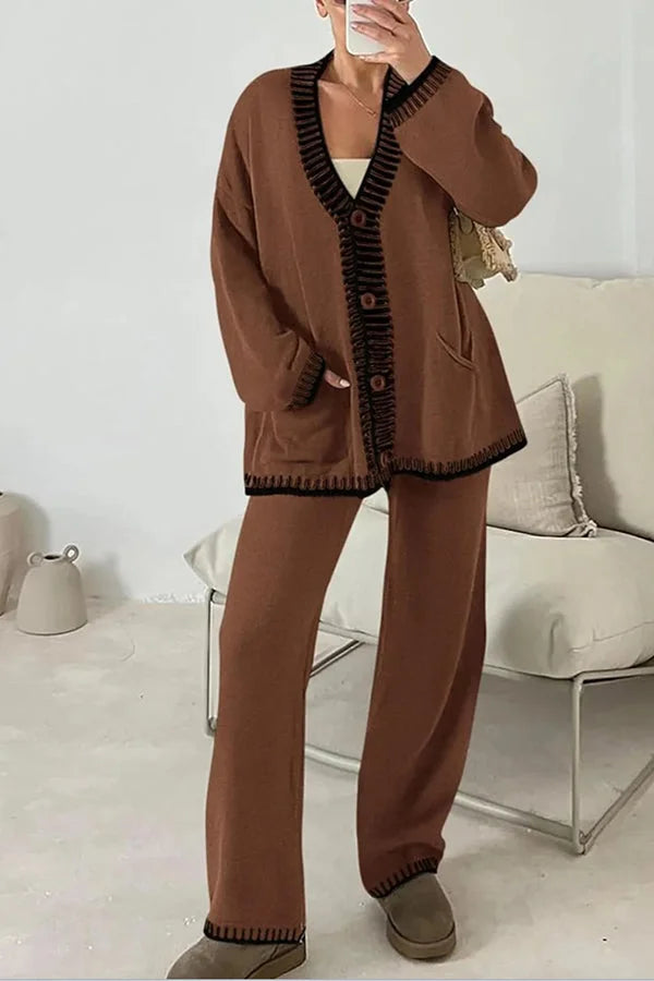 Laila | Dame Casual Strikket Cardigan Og Bukser Sæt - Freya Kobenhavn