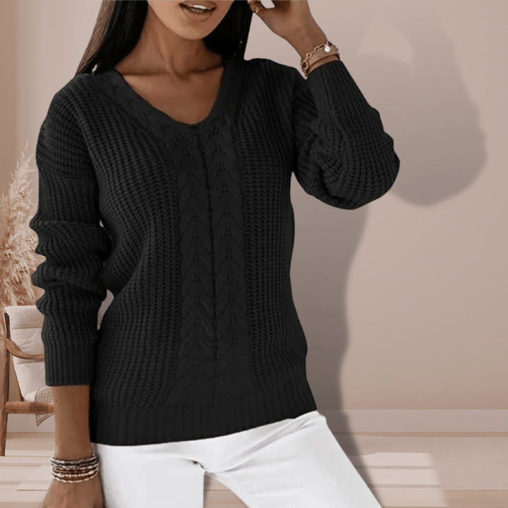 Karen | Dame V-Hals Kabelstrik Sweater - Freya Kobenhavn