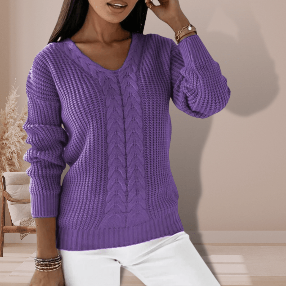Karen | Dame V-Hals Kabelstrik Sweater - Freya Kobenhavn