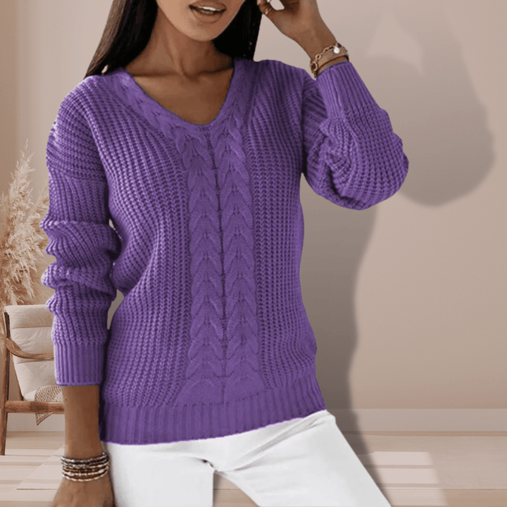 Karen | Dame V-Hals Kabelstrik Sweater - Freya Kobenhavn