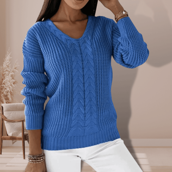 Karen | Dame V-Hals Kabelstrik Sweater - Freya Kobenhavn