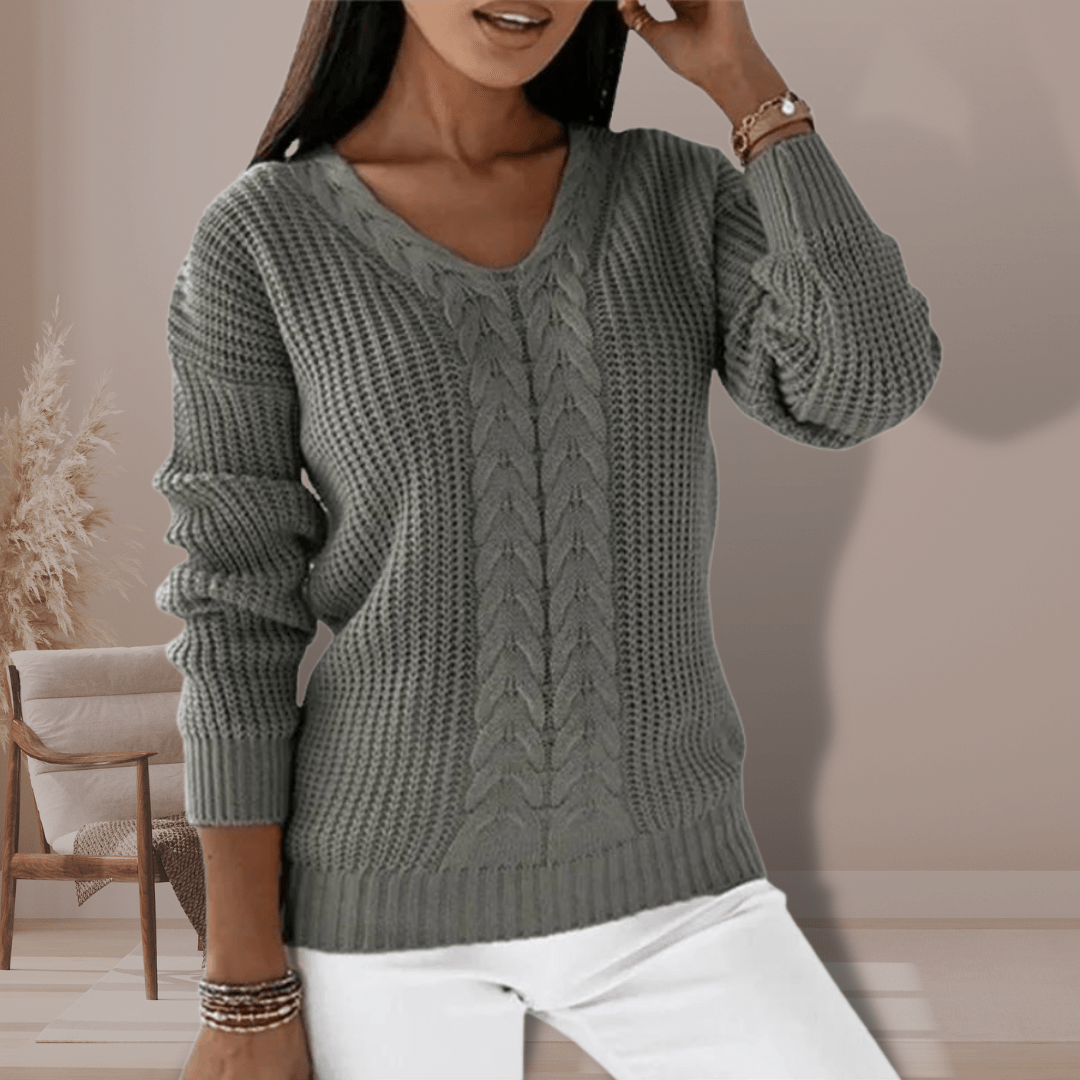 Karen | Dame V-Hals Kabelstrik Sweater - Freya Kobenhavn