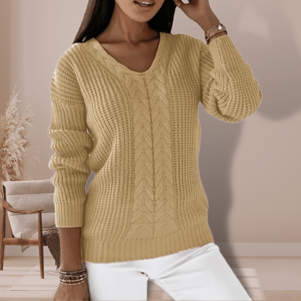 Karen | Dame V-Hals Kabelstrik Sweater - Freya Kobenhavn