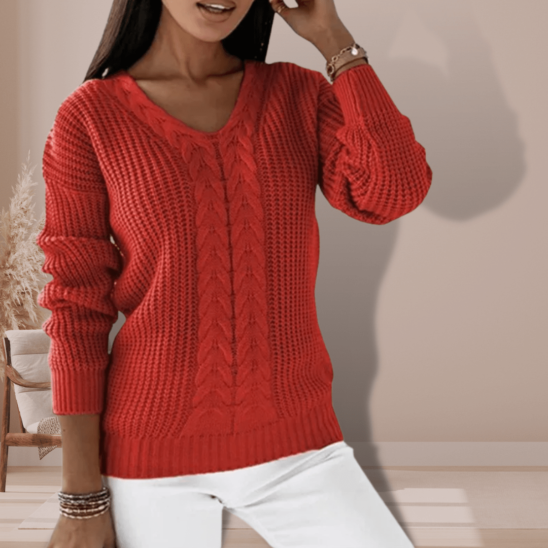 Karen | Dame V-Hals Kabelstrik Sweater - Freya Kobenhavn