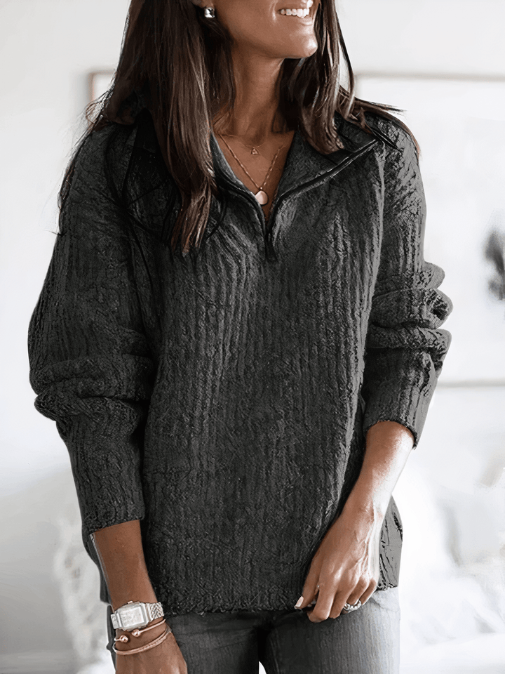 Grethe | Blødstrikket pullover med kvart lynlås til kvinder - Freya Kobenhavn